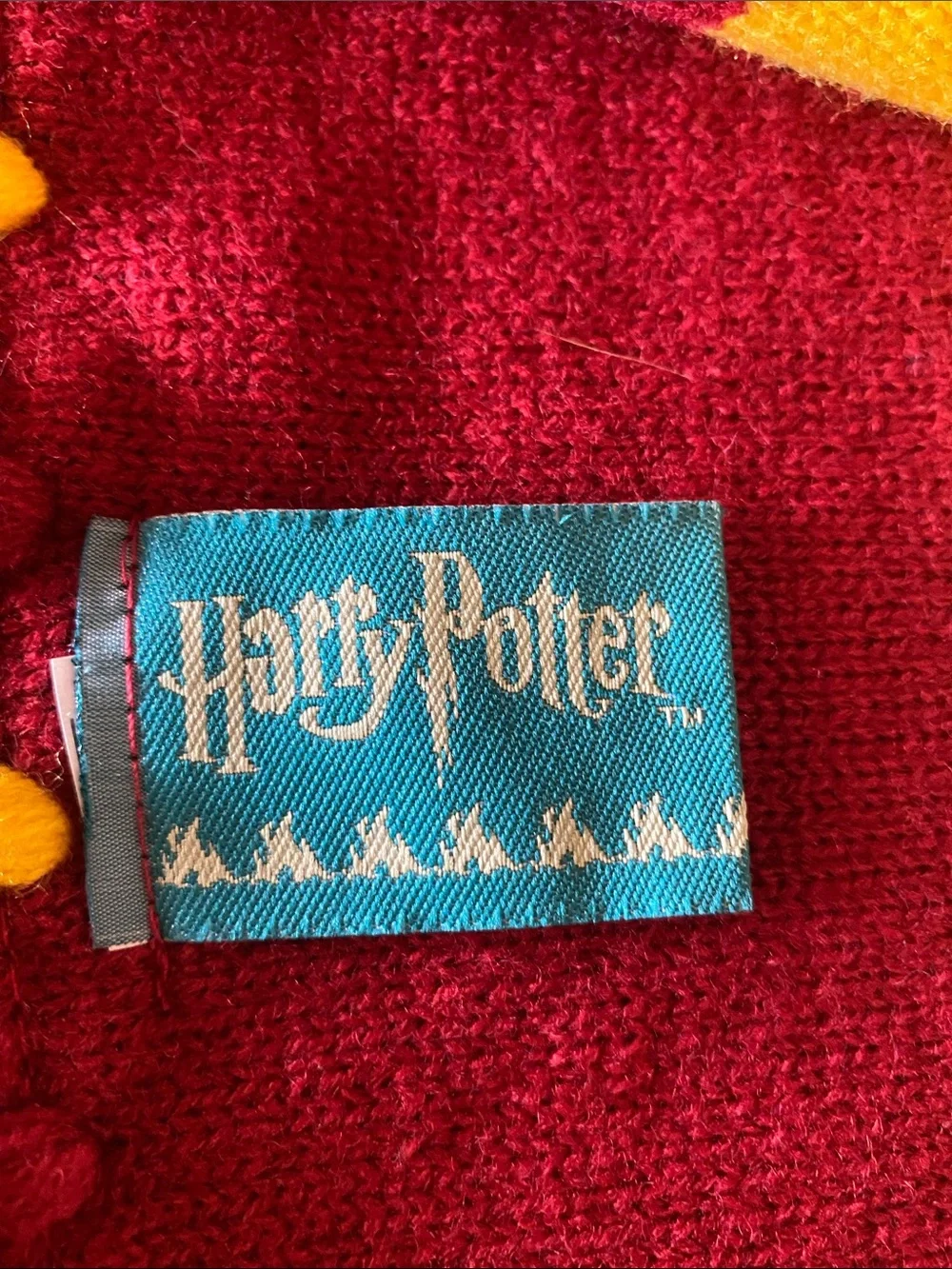 Kids Knit Stripe Scarf in Red and Yellow with Crest Patch